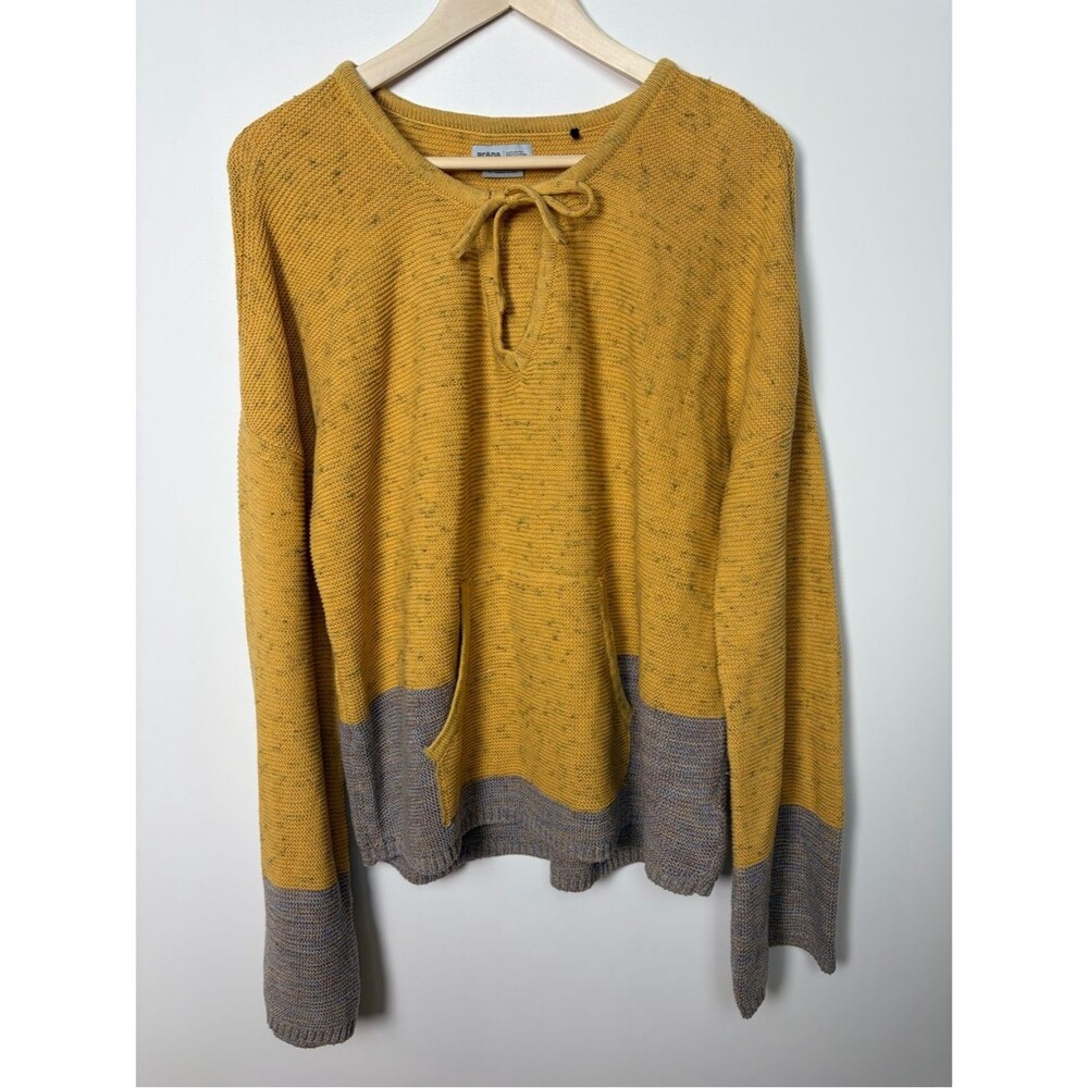 Prana Crystal Beach Sweater Women's Large Mustard Gray Oversized Outdoors Beach